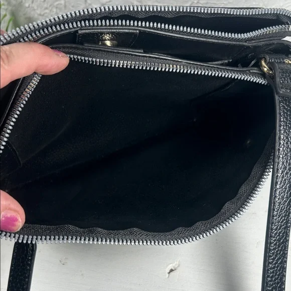 Nanette Lepore Crossbody 3 Compartment Purse Vegan Pebbled Black Leather Bag - Picture 5 of 16